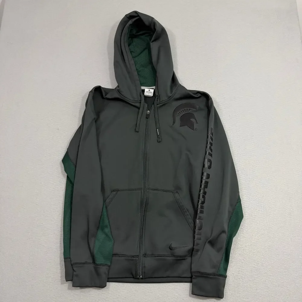 Nike Michigan State Spartans Hoodie Medium Gray Green Full Zip Sweatshirt MSU